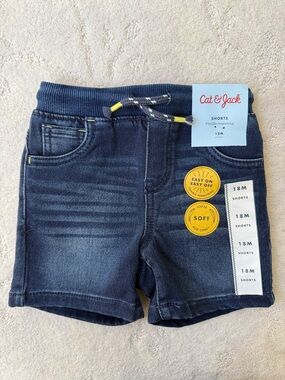 18month Cat & Jack Navy Denim  Shorts with Drawstring & functional pockets, NWT
